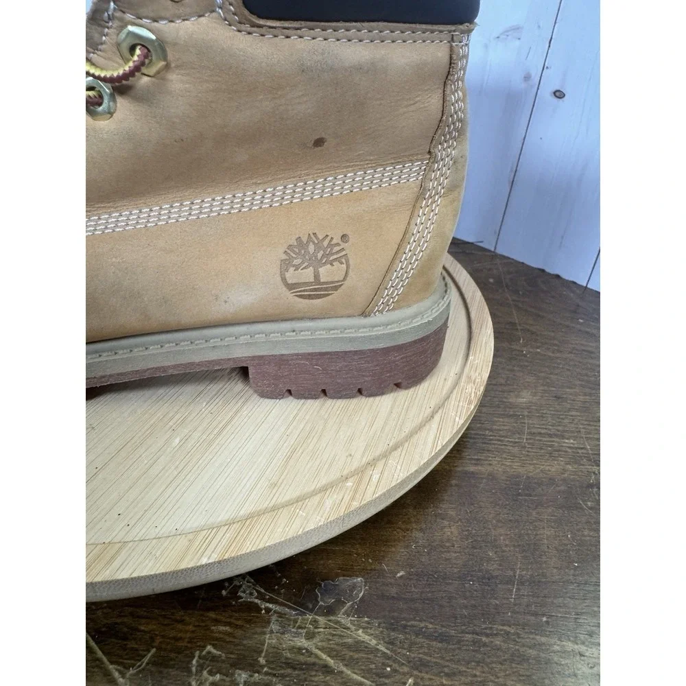 Timberland Boots Boys Size 4 Wheat 6-Inch‎ Nubuck Lace Up Padded Collar A8398
